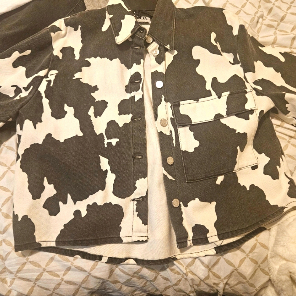 Zara Cow Print Denim Shirt
